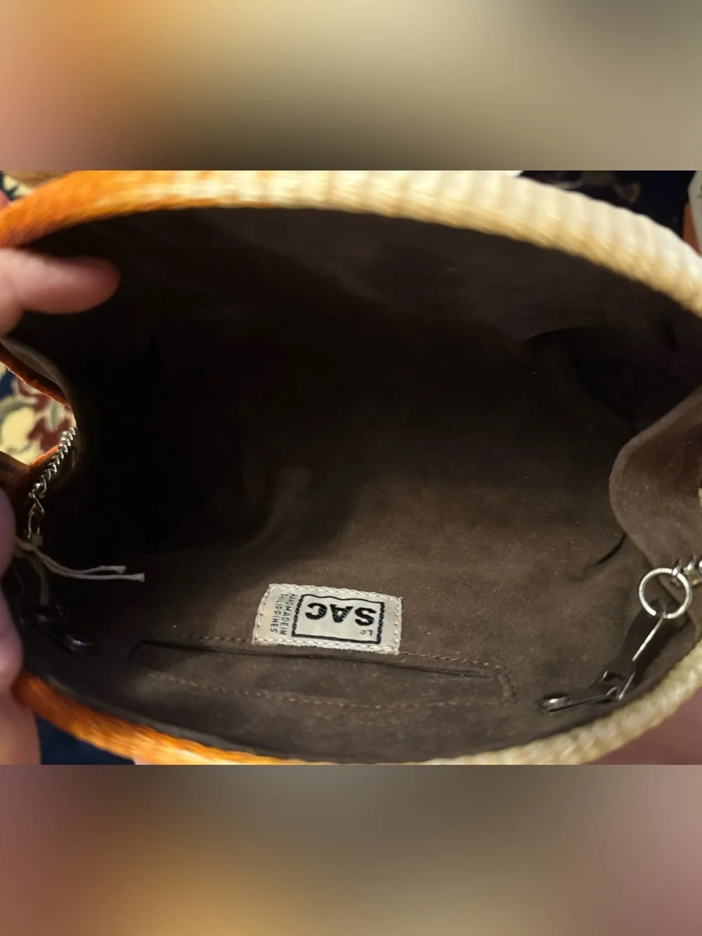 Dead stock Le Sac woven Half-Moon Crossbody Bag in Cream and Orange